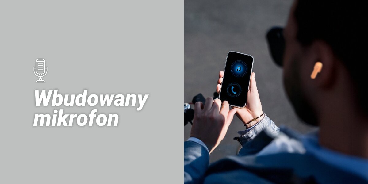 Słuchawki douszne HAMA Freedom Light II człowiek korzysta ze smartfona  Wbudowany mikrofon