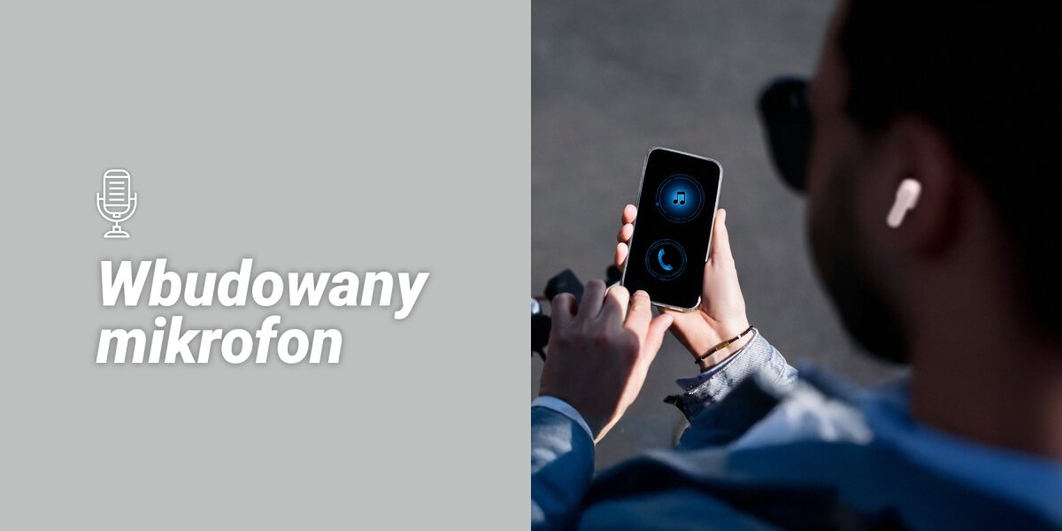 Słuchawki douszne HAMA Freedom Light II człowiek korzysta ze smartfona  Wbudowany mikrofon