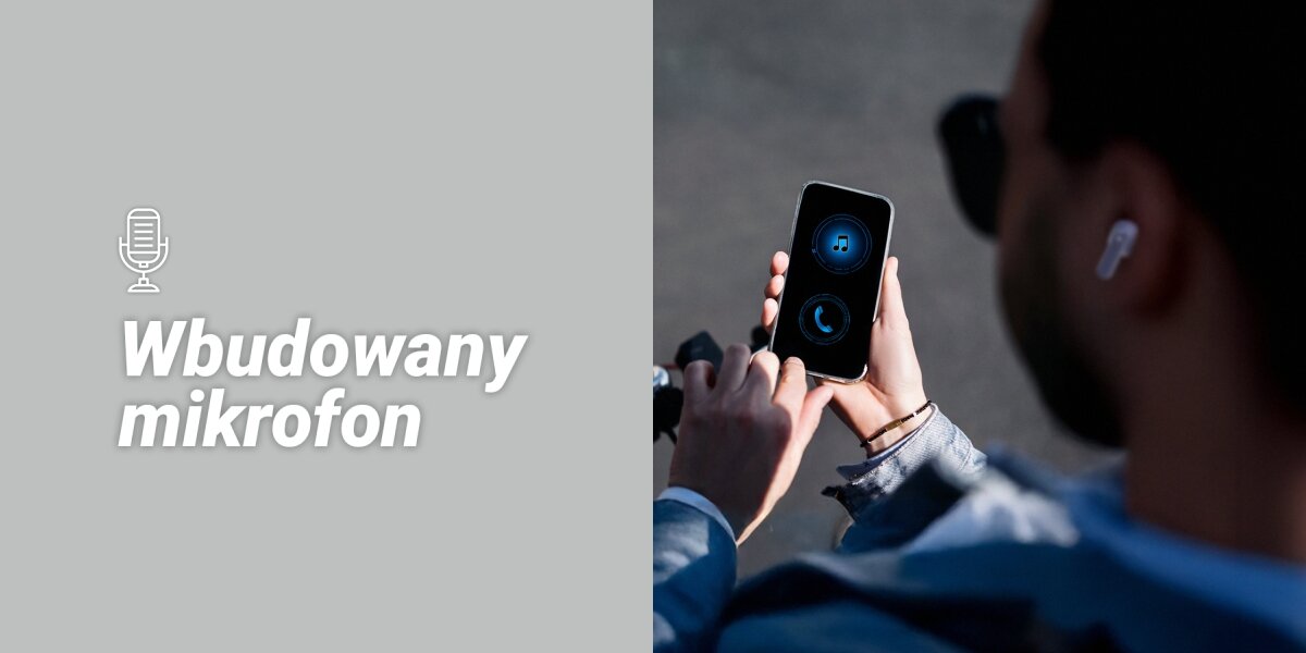 Słuchawki douszne HAMA Freedom Light II człowiek korzysta ze smartfona  Wbudowany mikrofon