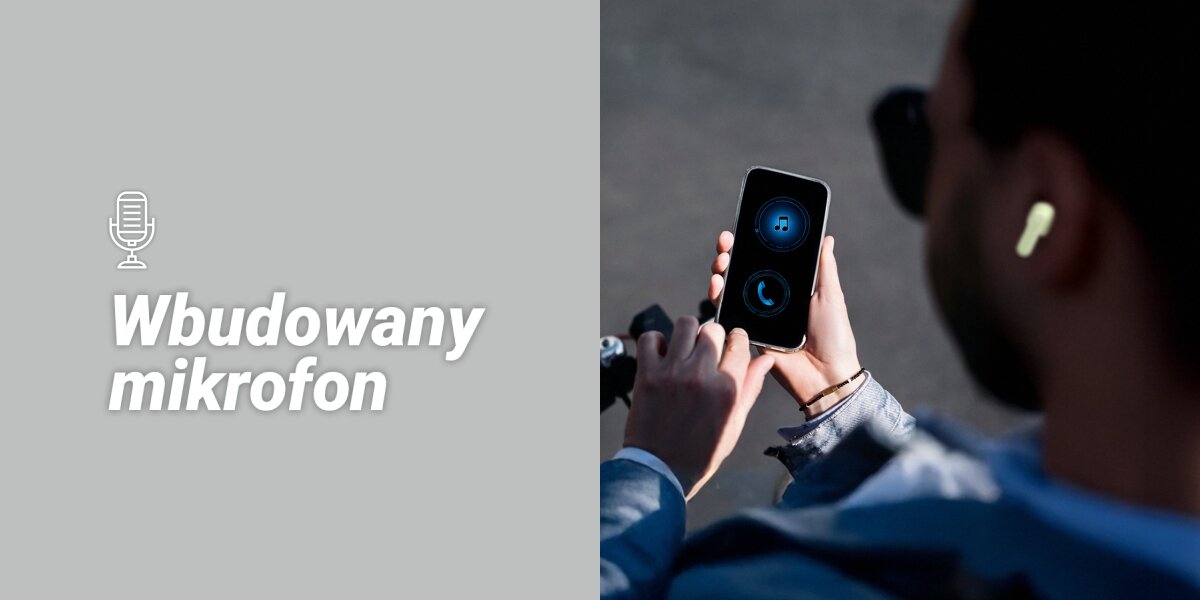 Słuchawki douszne HAMA Freedom Light II człowiek korzysta ze smartfona  Wbudowany mikrofon