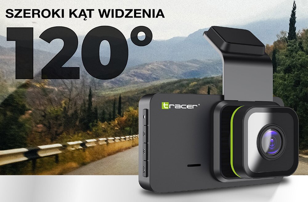 Wideorejestrator TRACER Opti 3D-WF z górską drogą w tle