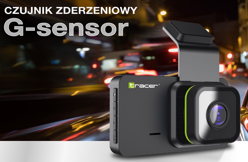 Wideorejestrator TRACER Opti 3D-WF z nocnym miastem w tle