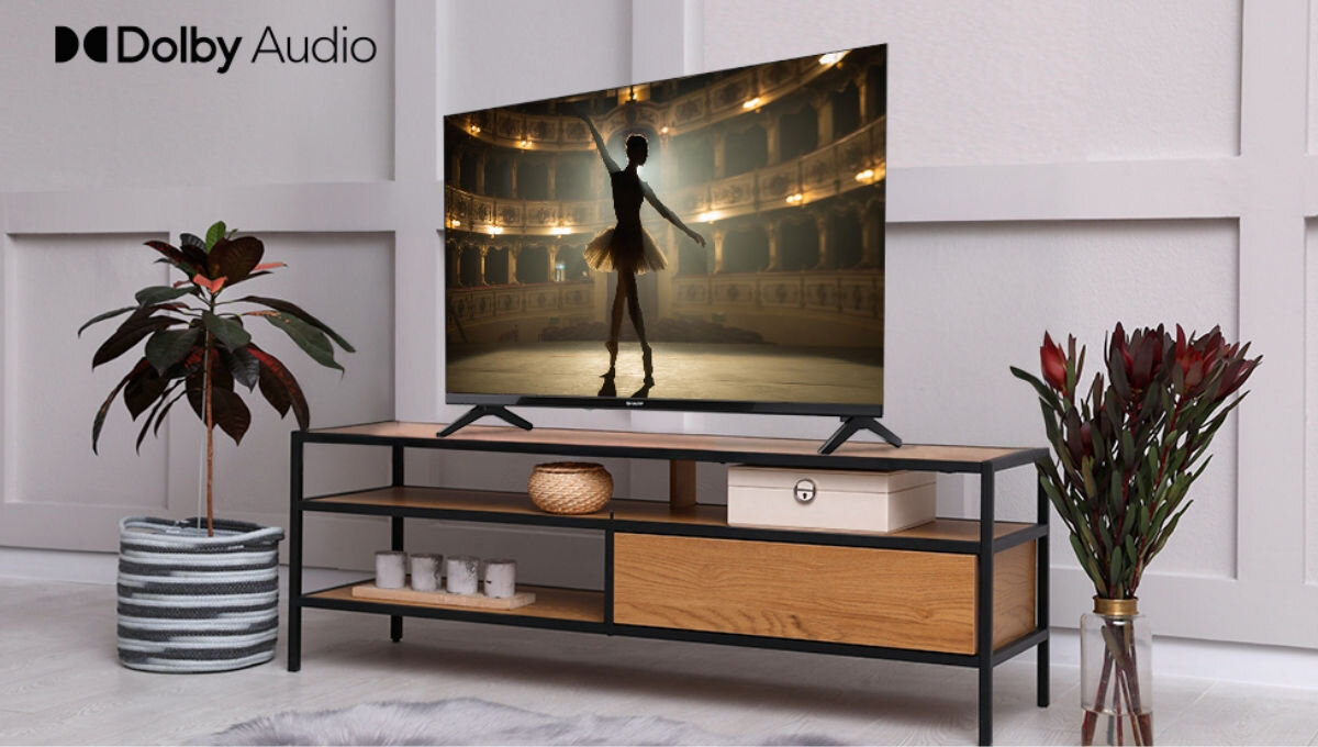 Telewizor SHARP 32HA1705E - Kinowa jakość dźwięku, telewizor stojący na komodzie
