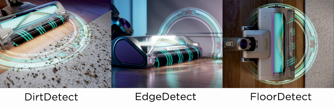 Odkurzacz SHARK PowerDetect IP1251EUT DuoClean Detect dwie szczotko rolkowe czujniki wykrywanie typ powierzchni dostosowanie praca poruszanie  EdgeDetect zabrudzenia
