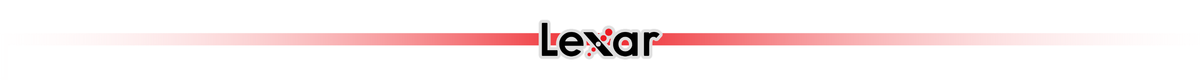 Logo z napisem \'Lexar\' na tle czerwonej linii, która stopniowo zanika po obu stronach.