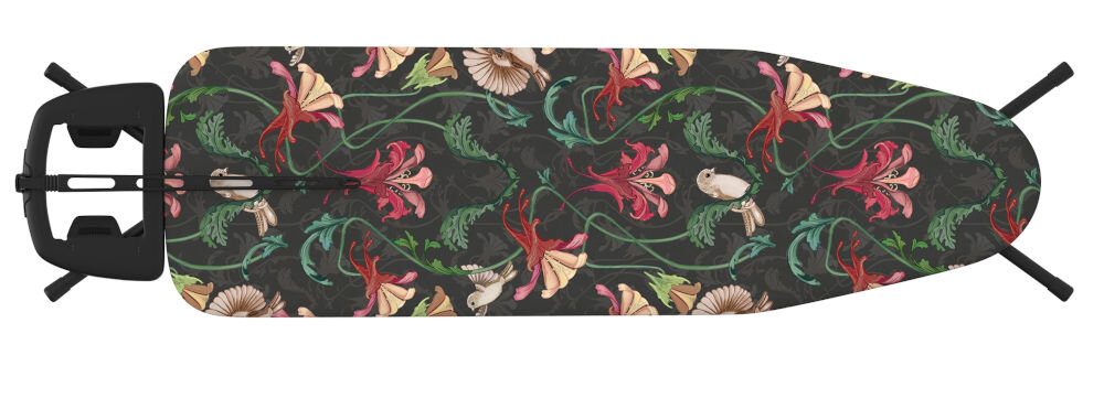 Deska do prasowania RORETS Exclusive Black (Vintage Black) 120 x 38 cm funkcja regulacji wysokości od 75 do 97 cm dopasowanie do wzrostu użytkownika zwiększony komfort podczas prasowania podstawa z ocynkowanego drutu trwałość stabilność nogi rurek przekrój 22 mm solidność waga 5,5 kg łatwe przenoszenie blokada przed przypadkowym rozłożeniem przechowywanie w bezpieczny sposób lakierowane w kolorze chromu antenka na przewód