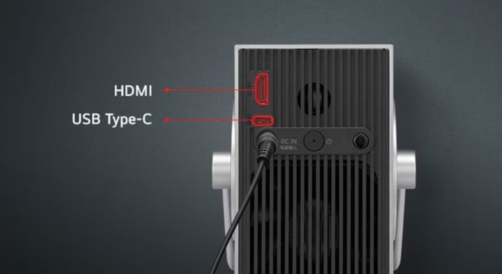 Projektor LG CineBeam Q - Złącza HDMI i USB-C, tył projektora, złącza
