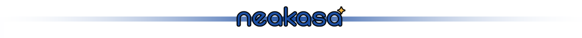 Logo z napisem \'neakasa\' na tle z niebieskim gradientem.