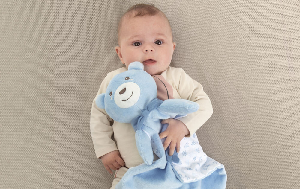 Maskotka CHICCO My First Dreams Maxi Doudou 00012159200000 Niebieski
przytulanka dla najmłodszych, dziecko leżące z misiem
