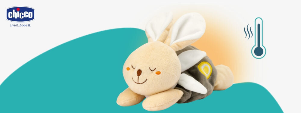 Termofor CHICCO My Sweet DouDou Króliczek 00012161000000
					przytulanka i termofor, łączy funkcję termofora i przytulanki, wypełniony hipoalergiczną solą,
					wykonany z miękkiego weluru, biało-turkusowe tło, produkt, ikona termometru, logo producenta
