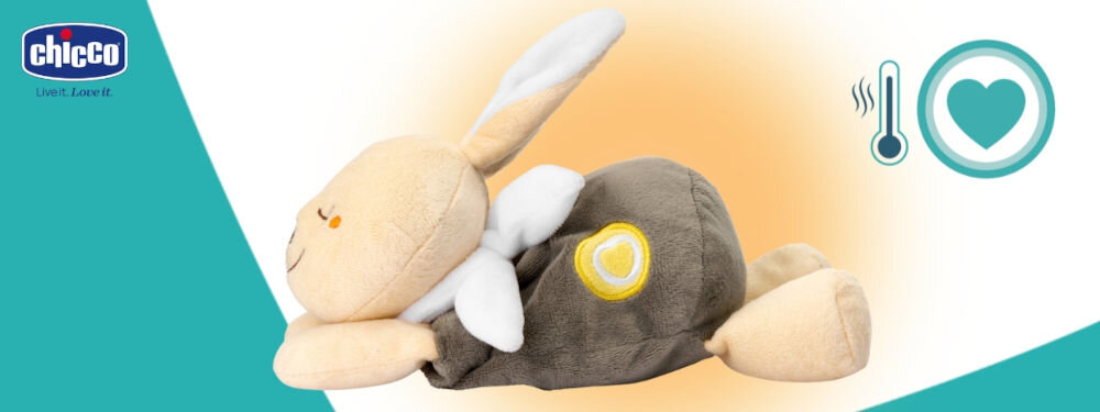 Termofor CHICCO My Sweet DouDou Króliczek 00012161000000
					miękki i przyjazny w dotyku, komfortowy i bezpieczny w użytkowaniu, wykonany z wysokiej jakości weluru,
					biało-turkusowe tło, produkt od boku, ikona termometru, ikona serca, logo producenta
