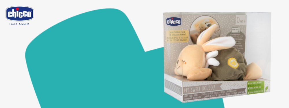 Termofor CHICCO My Sweet DouDou Króliczek 00012161000000
					marka z doświadczeniem i długoletnią tradycją, która oferuje rozwiązania, które nie tylko bawią, 
					ale także wspierają rozwój dziecka i upraszczają codzienne życie, biało-turkusowe tło, 
					produkt w pudełku, logo producenta