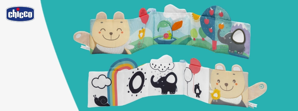 Zabawka CHICCO My Sweet DouDou Kontrastowa książeczka 3w1 00012162000000
rozwój poprzez zabawę, czarno-białe sylwetki na pierwszej stronie książeczki, zaprojektowane z myślą o noworodkach,
kontrastowe obrazu, ilustracje pomagające ćwiczyć śledzenie kształtów, różnorodne tekstury, szeleszczące elementy,
lusterko w kształcie słonia, piszczący balonik,
niebiesko-białe tło, produkt, logo producenta