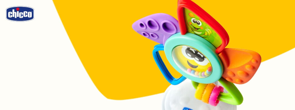 Zabawka edukacyjna CHICCO Baby Senses Kolorowy wiatraczek 00009710000000 biało żółte tło zabawka z miną kolorowe elementy kulki w obudowie dla dzieci od 6. miesiąca życia różnorodne mechaniczne elementy wspiera rozwój motoryczny i poznawczy do mocowania na krzesełku do karmienia bezpieczna stymulująca rozrywka Kompaktowe wymiary 140 x 210 x 95 mm łatwo przymocować zabrać ze sobą wszędzie