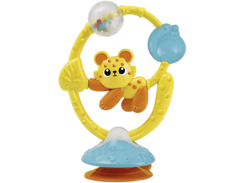 Grzechotka CHICCO Baby Sense & Focus Przyjaciel z dżungli 2w1 00011820000000 białe tło grzechotka kolorowa zabawka lew zabawa z nauką interaktywne elementy doskonalenie koordynacji ręka-oko zręczności manualnej rozwoju poznawczego różnorodne aktywności okazja do nauki przez zabawę dla dzieci w wieku od 6 do 18 miesięcy 12 x 8 x 16 cm kompaktowa do użytku na krzesełku do karmienia