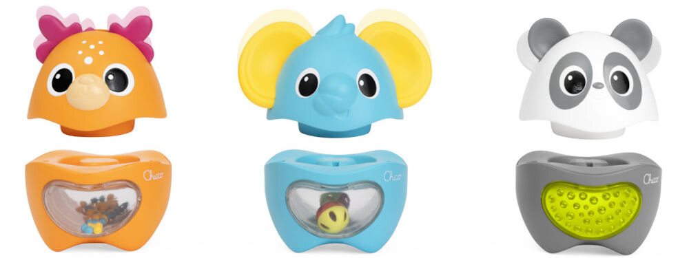 zabawka edukacyjna CHICCO Baby Sense & Focus Zwierzaki Aktywizaki 00012154000000, 6 elementów na białym tle