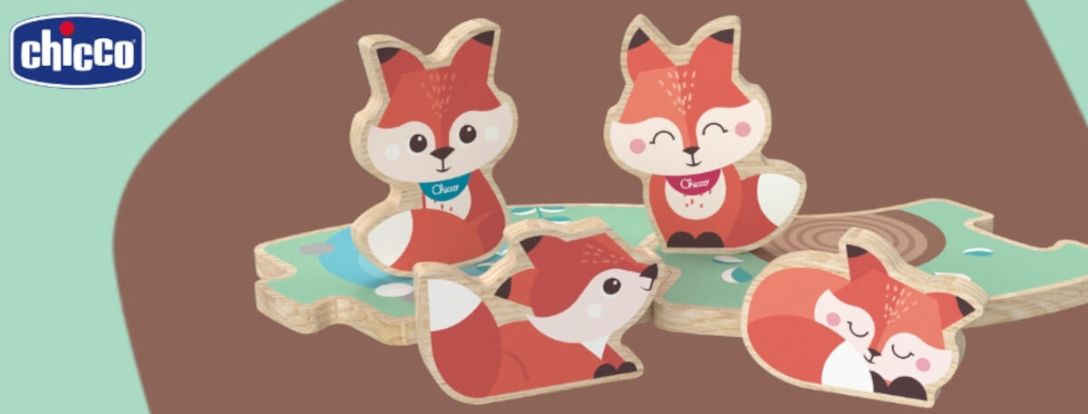 Zabawka CHICCO My Wood Friends Drewniana rodzinka 2 Liski Zestaw Tata 00012208500000
drewniane figurki, widoczne na bokach figur naturalne warstwy drewna, pomoc w budowaniu więzi z otoczeniem,
zielono-brązowe tło, zabawki, logo producenta