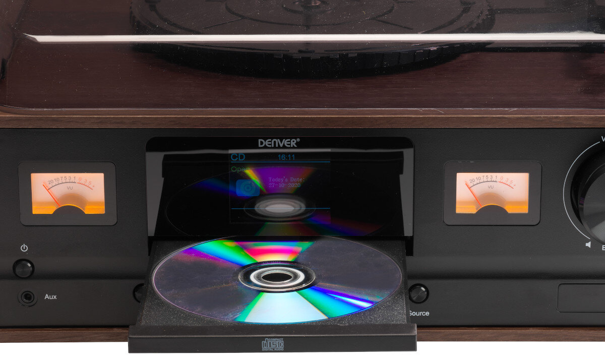 Gramofon DENVER MRD-52 Ciemnobrązowy łączność Bluetooth AUX wyjście