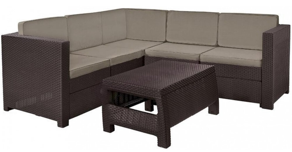 Zestaw mebli ogrodowych KETER Provence Set 258955 Brązowy zestaw na białym tle w zestawie duży narożnik i stolik kawowy do użytku na tarasie balkonie w ogrodzie kompatybilność z innymi elementami kolekcji KETER Provence