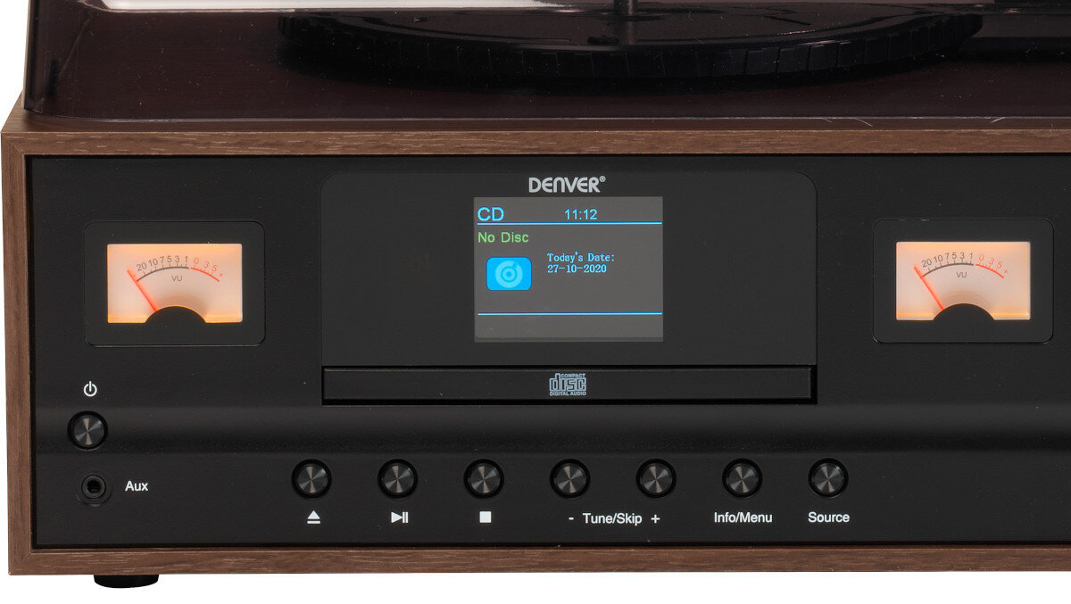 Gramofon DENVER MRD-52 Ciemnobrązowy wyświetlacz wskaźniki pilot