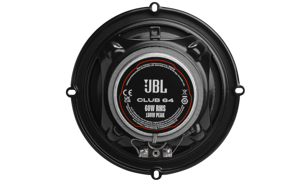 Głośniki samochodowe JBL Club 64 membrana polipropylenowa Plus One mocny bas większy magnes, głośnik od tyłu na białym tle