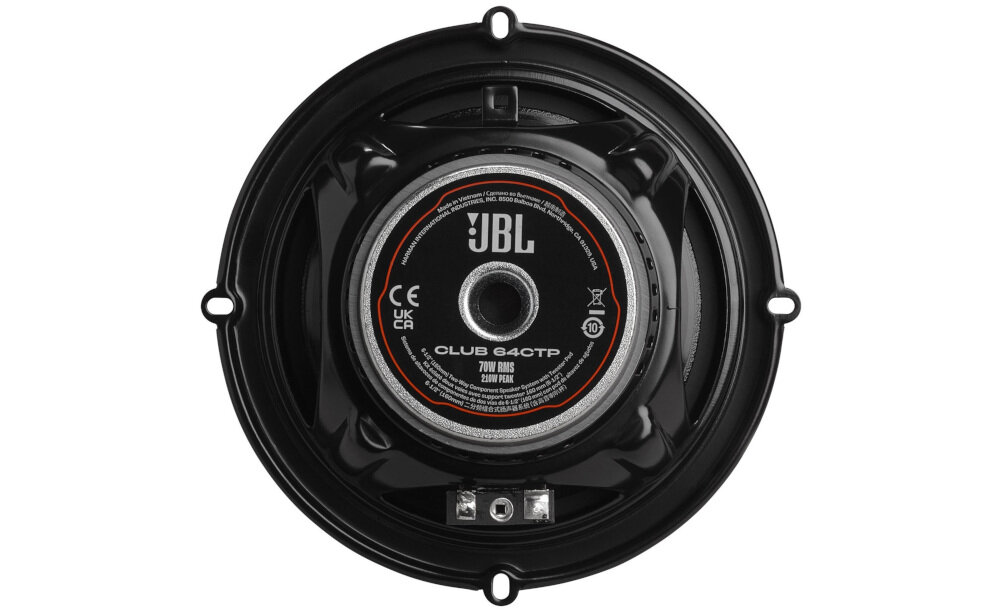 Głośniki samochodowe JBL CLUB 64CTP mocny bas membrany 160mm, głośnik od tyłu na białym tle