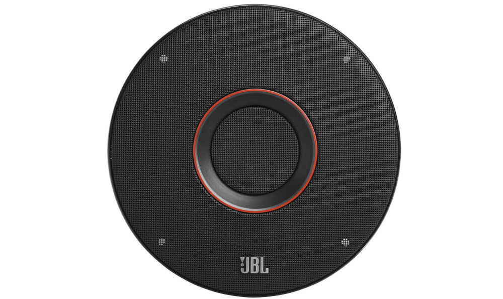 Głośniki samochodowe JBL CLUB 64CSQ membrany polipropylenowe mocny bas szerokie pasmo trwałość, głośnik od frontu na białym tle