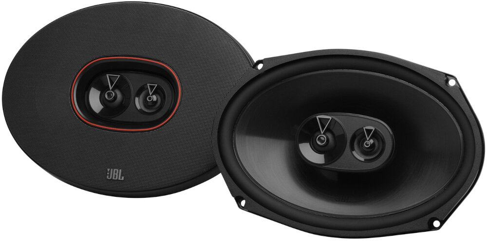Głośniki samochodowe JBL Club 964M kompaktowa konstrukcja wysoka skuteczność niezwykłe doznania odsłuchu, głośniki po skosie na białym tle