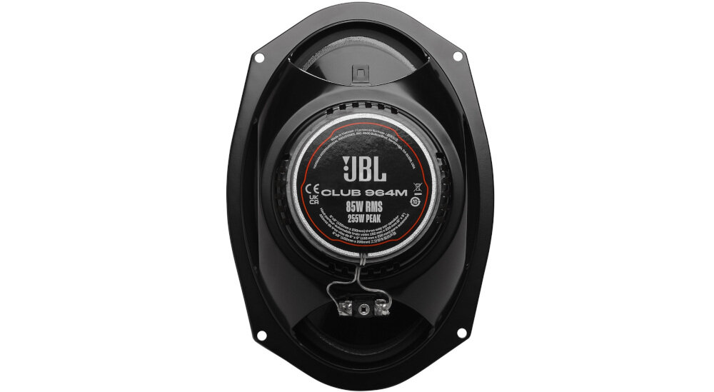 Głośniki samochodowe JBL Club 964M owalny kształt uniwersalne dopasowanie kompaktowa konstrukcja, głośnik od tyłu na białym tle