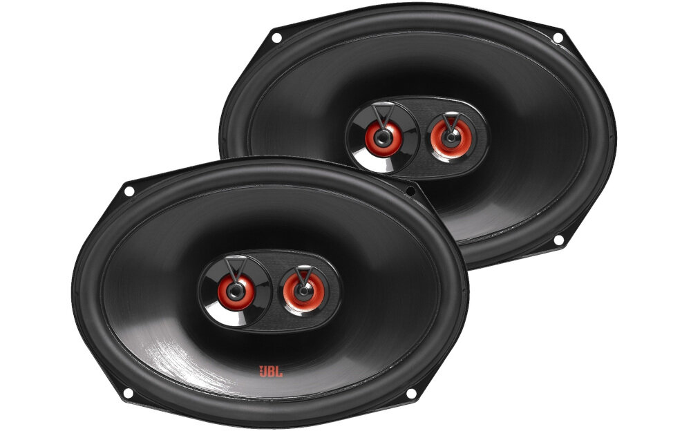 Głośniki samochodowe JBL Club 9632 dwudrożne kompaktowa konstrukcja potężny bas płynne tony wysokie, głośniki od frontu na białym tle