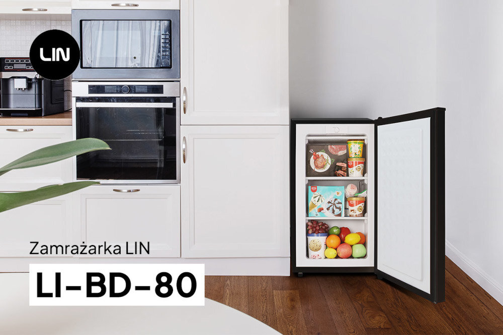 ZAMRAŻARKA LIN LI-BD-80 CZARNA Zdolność zamrażania 4 kg/24h Dostępny w dwóch kolorach czarny biały wygląd Wymiary 83 cm x 47,4 cm x 48,6 cm styl kolory design elegancki uniwersalność stosunkowo cicha praca poziom głośności 45 dB klasa energetyczna E oszczędność enerrgii roczne zużycie energii 180 kWh oszczędne urządzenie przyjazne dla środowiska Elastyczność w umiejscowieniu Możliwość zmiany kierunku otwierania wygodne funkcjonalne rozwiązanie dopasowanie do pomieszczenia Proste i intuicyjne sterowanie klasyczne pokrętło sterujące dostosowanie temperatury intuicyjne rozwiązanie łatwa bezproblemowa obsługa niezawodność Przemyślany układ wnętrza pojemność 100 litrów 3 pojemne szuflady Regulowane nóżki stabilność instalacja