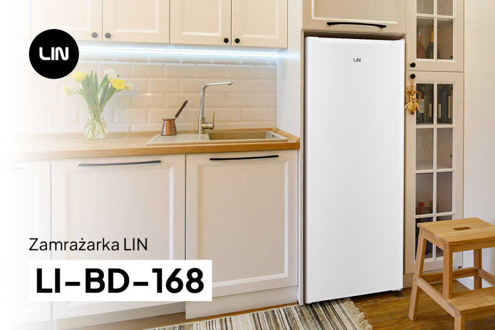Zamrażarka LIN LI-BD-168 stosunkowo cicha praca poziom głośności 40 dB klasa energetyczna E oszczędność enerrgii roczne zużycie energii 190 kWh oszczędne Elastyczność w umiejscowieniu Możliwość zmiany kierunku otwierania wygodne funkcjonalne rozwiązanie dopasowanie do pomieszczenia Zdolność zamrażania 7,8 kg / 24h Proste i intuicyjne sterowanie klasyczne pokrętło sterujące dostosowanie temperatury intuicyjne rozwiązanie łatwa bezproblemowa obsługa niezawodność Funkcjonalność i wygoda pojemność 168 litrów Wymiary 142,5 cm x 54,5 cm x 57,5 cm Wymiary Kompaktowa wnętrze duże ilości żywności Cztery szuflady taca łatwy dostęp segregacja produktów Regulowane nóżki komfort wygoda