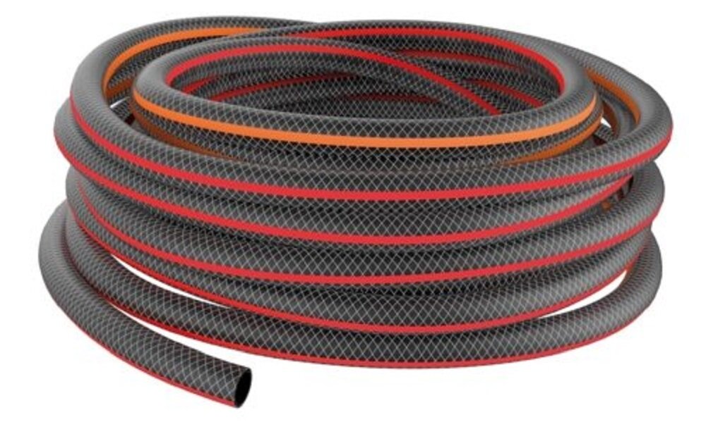 Wąż ogrodowy FISKARS 3/4'' 25 m 1076047, średnica, długość, woda, ścianki, na białym tle szpula węża ogrodowego