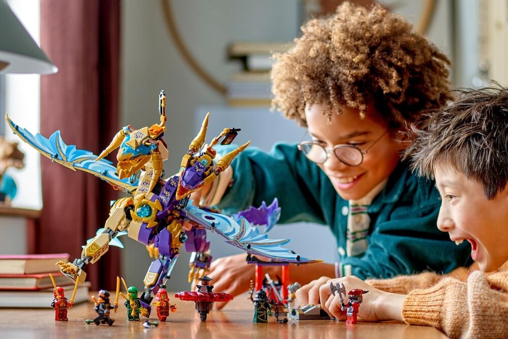 LEGO 71836 NINJAGO Arcysmok skupienia dzieci bawią się zestawem NINJAGO Powstanie Smoków skrzydła ruchome elementy