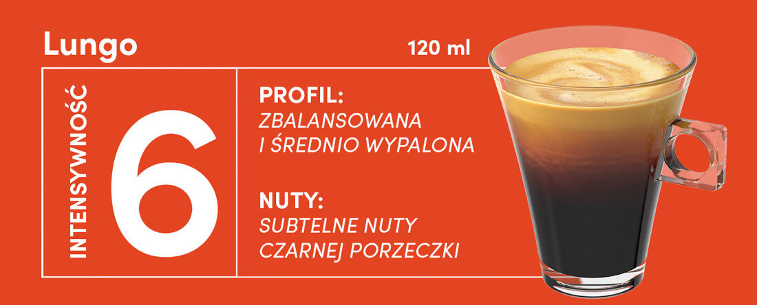 Kapsułki NESCAFE Dolce Gusto Lungo do ekspresu Dolce Gusto Smak, który dodaje energii Czarna kawa codzienny rytuał wpływa na koncentrację i pobudza do działania ulubiony smak relaks pojemność
