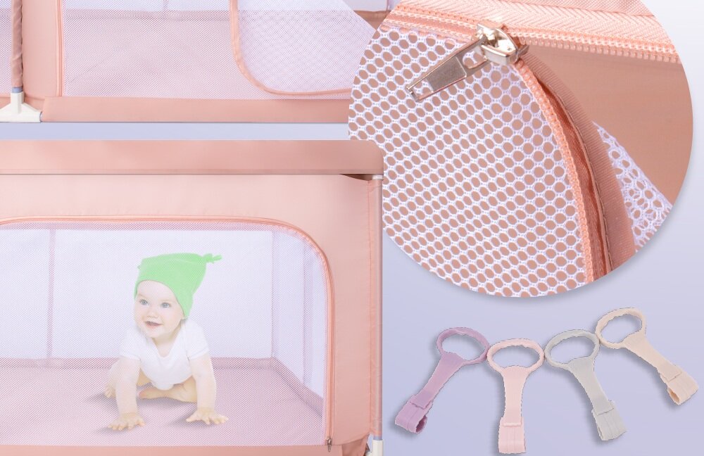 Kojec dla dziecka SUN BABY Z-B02.008.0.2-B13.001.0.2 150 x 200 x 68 cm Różowy boczne wyjście, samodzielne wchodzenie i wychodzenie, przejrzysta siatka na bokach, stały kontakt wzrokowy
