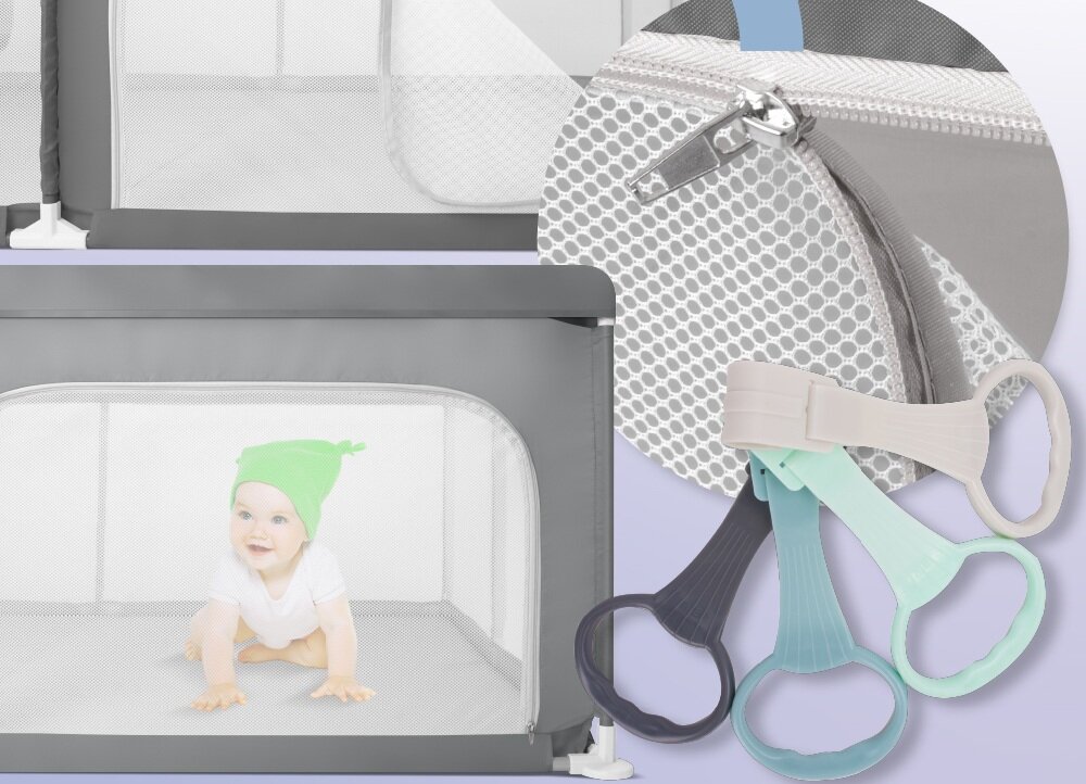Kojec SUN BABY Z-B02.008.0.1-B13.001.0.1 boczne wyjście, samodzielne wchodzenie i wychodzenie, przejrzysta siatka na bokach, stały kontakt wzrokowy