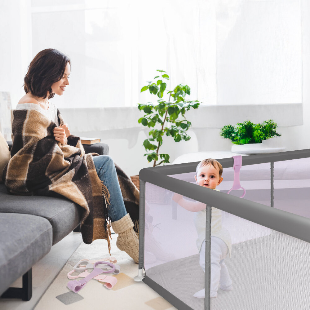 Kojec SUN BABY Z-B02.008.0.1-B13.001.0.2 Szary przestronna przestrzeń do zabawy, wysokie ścianki, stabilna konstrukcja, bezpieczne otoczenie