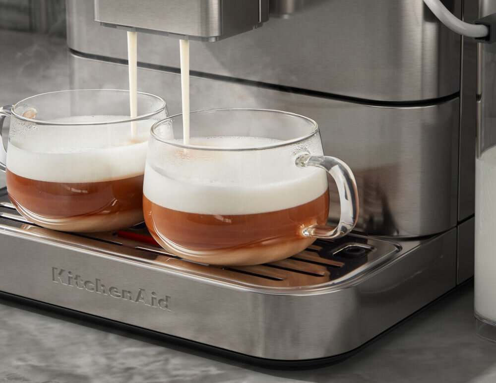 Ekspres KITCHENAID KF7 5KES8557EBK pianka mleczna podgrzewanie mleka automatyczny system spieniania konsystencja System podwójnego dozowania dwie kawy jednocześnie