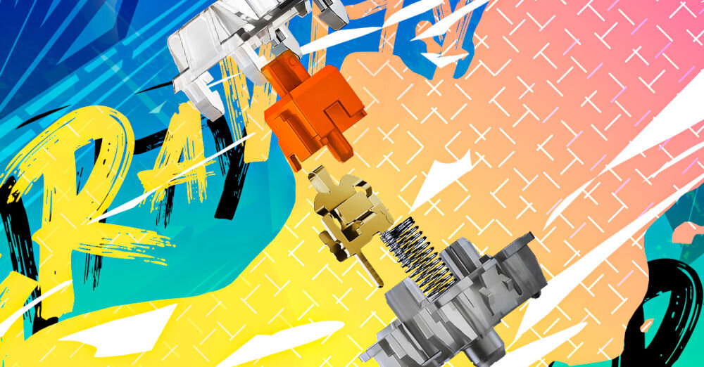 Klawiatura HATOR Gravity TKL HTK560
precyzyjne przełączniki liniowe HATOR Aurum Orange, fabrycznie nasmarowane i wyposażone w długie sprężyny przełączniki,
siła nacisku ok. 50 g, skok klawisza 4±0,4 mm, wytrzymałość do 70 milionów kliknięć, obudowa z tworzywa ROM, trzonek z POK,
górna część z przezroczystego poliwęglanu, złote styki kompozytowe,
przełącznik rozebrany na części pierwsze