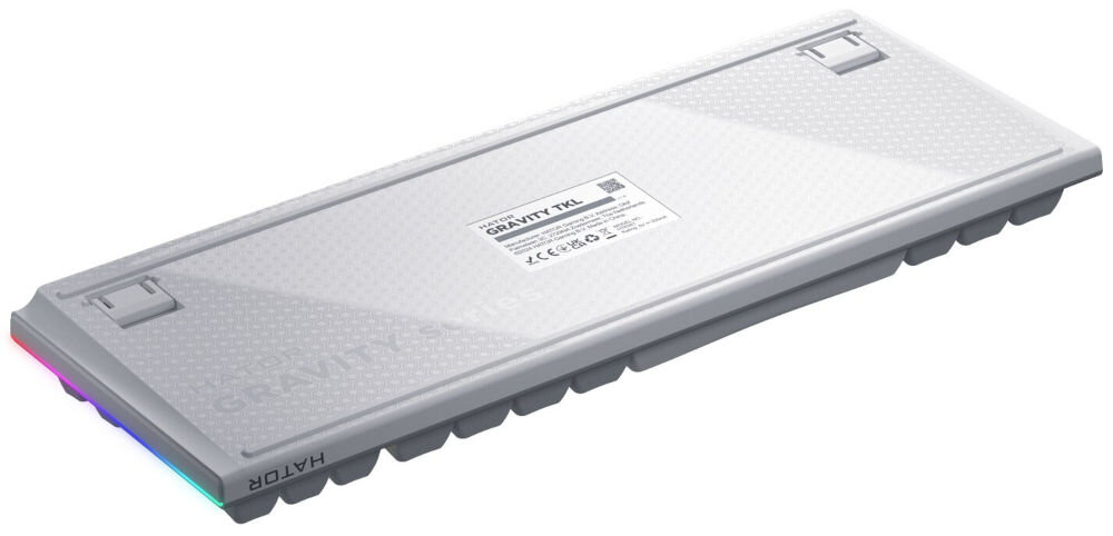 Klawiatura HATOR Gravity TKL HTK560
regulowana wysokość, możliwość ustawienia dwóch poziomów wysokości, spód klawiatury na białym tle