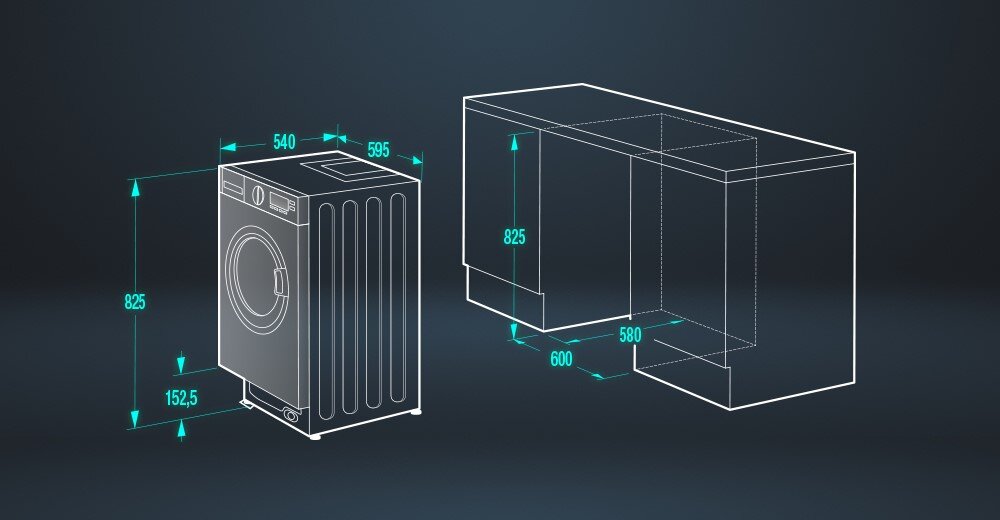 PRALKO-SUSZARKA HISENSE WD3M841BWI PL zdjęcie poglądowe wizualizacja wymiary długość wysokość szerokość głębokość niebieskie tło
