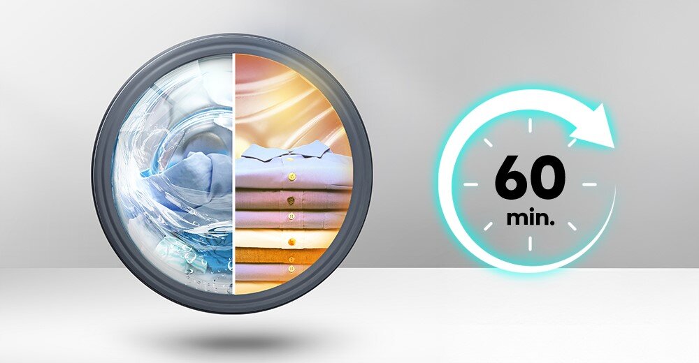 PRALKO-SUSZARKA HISENSE WD3M841BWI PL zdjęcie poglądowe wizualizacja Pierz i susz w 60 minut program godzinny małe ilości ubrań łatwe przyjemne małe załadunki do 1 kg