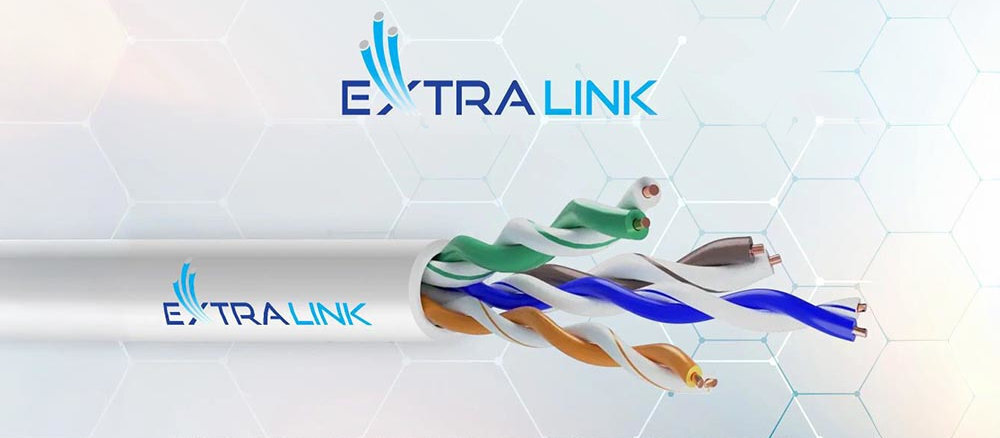 Kabel sieciowy EXTRALINK - Kabel internetowy ExtralinK skrętka, tło z wzorem technologicznych heksagonów