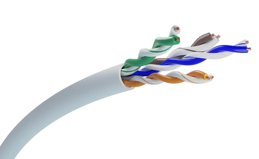 Kabel sieciowy EXTRALINK Extralink CAT5E podwójną ochronę: warstwę PE i zewnętrzny płaszcz z PVC odporność na ścieranie i uszkodzenia mechaniczne - Zbliżenie na skręcone żyły, kabel typu skrętka do transmisji danych