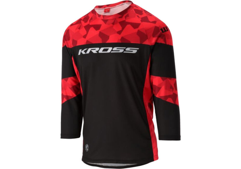 Koszulka rowerowa KROSS Hyde KRT Replica (rozmiar L) Czerwono-czarny koszulka na białym tle widoczna od przodu pod skosem dla osób o wzroście 170–176 cm obwód klatki piersiowej 94–97 cm obwód talii 75–78 cm obwód bioder 103–107 cm stabilność podczas jazdy ogranicza przesuwanie się materiału