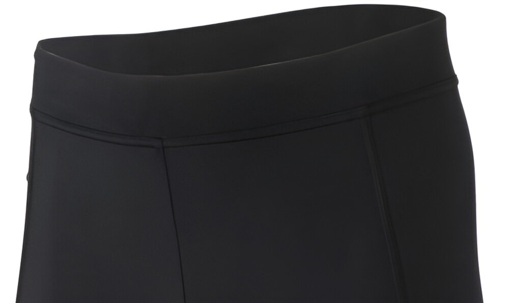 Spodenki rowerowe KROSS Flow Lady 2.0 (rozmiar S) Czarny zbliżenie na pas ergonomiczny pas przylega do ciała ergonomia pracy mięśni precyzyjne dopasowanie rozmiar S talia 67-70 cm biodra 95-98 cm stabilności pewne prowadzenie roweru