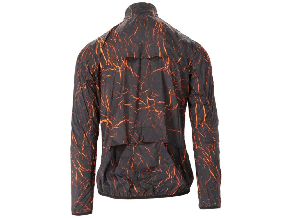 Kurtka rowerowa KROSS Ether (rozmiar S) Czarno-pomarańczowy kurtka na białym tle widoczna od tyłu poliestrowa odpowiednia lekkość waga 104 g chroni przed wychłodzeniem w chłodniejsze dni elastyczne wykończenia przy nadgarstkach