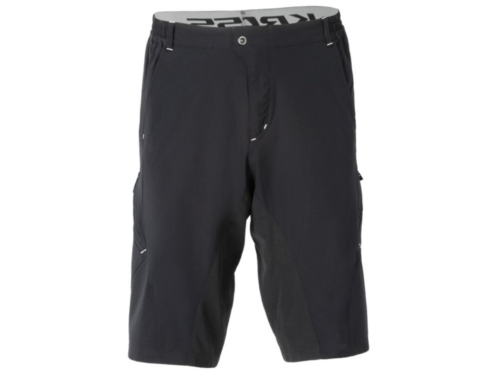 Spodenki rowerowe KROSS Enduro Jekyll (rozmiar XL) Czarny spodenki na białym tle widoczne od przodu funkcjonalność komfort swoboda