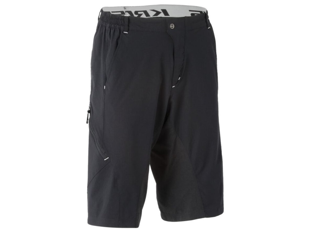 Spodenki rowerowe KROSS Enduro Jekyll (rozmiar XL) Czarny spodenki na białym tle widoczne od przodu pod skosem wewnętrzna wkładka 3D z funkcją odprowadzania wilgoci ochrona przed otarciami redukuje ucisk w kluczowych punktach można w prosty sposób wypiąć